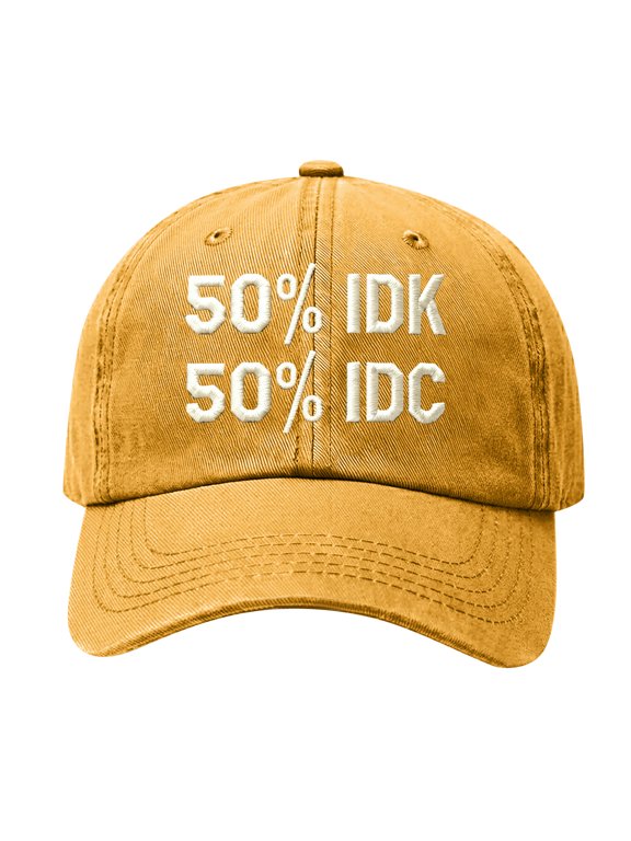Half IDK Half IDC Hat, Funny Embroidered Baseball Cap, Vintage Distressed Washed Adjustable Structured Dad Hat for Men Women, Unisex Casual Outdoor Gift Ginger