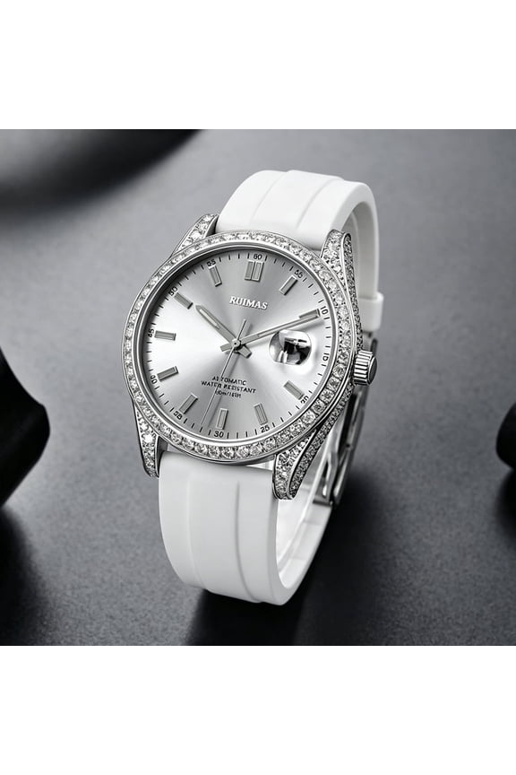 4.64CT Half Iced Out Moissanite Watch, Rubber Strap Miyota 8215 Mechanical Wristwatch,Collection of 234 D Color Moissanite Stones