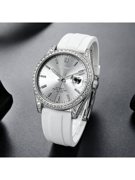 4.64CT Half Iced Out Moissanite Watch, Rubber Strap Miyota 8215 Mechanical Wristwatch,Collection of 234 D Color Moissanite Stones