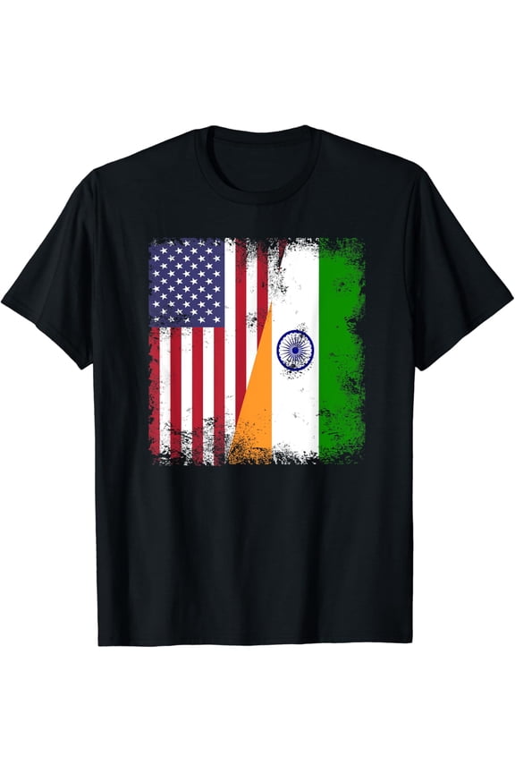 Half Indian Flag | Vintage India USA Gift T-Shirt mens t shirt,black,women,funny,misfits,men,journey