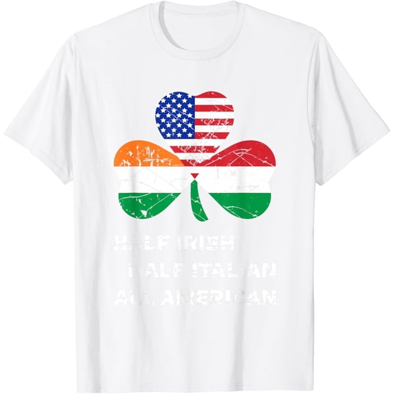 Half Irish Half Italian All American Flag Shamrock Heritage T-Shirt100% cotton