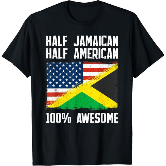 Half Jamaican Half American Flag Jamaica Roots Pride T-Shirt