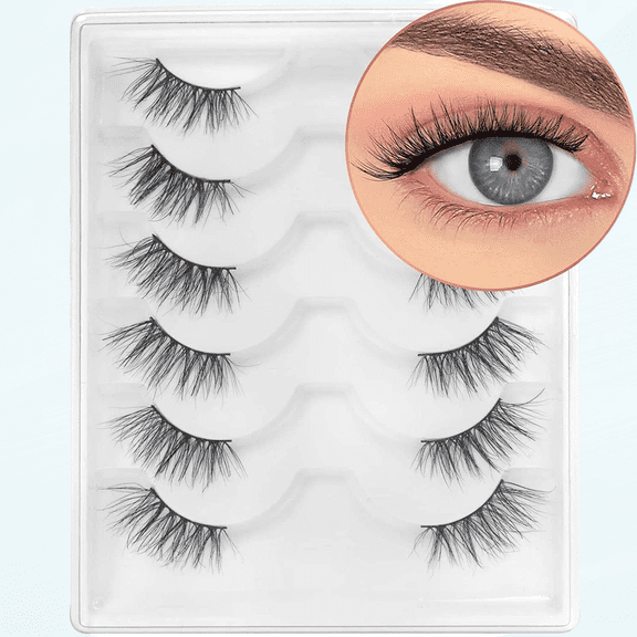 Half Lashes Mink False eyelashes Natural Lashes 6 Pairs Accent Fake Lashes Wispy Light Volume Reusable Lashes Pack 1P