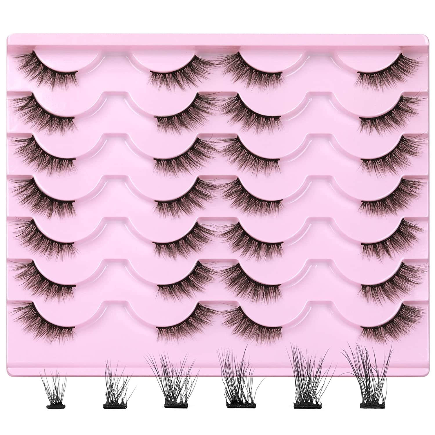 Half Lashes Natural Cat Eye Wispy False Eyelashes Fluffy Volume Strip Eyelashes Accent Corner 3/4 Eye Lashes DIY Cluster Half Eyelashes 14 Pairs