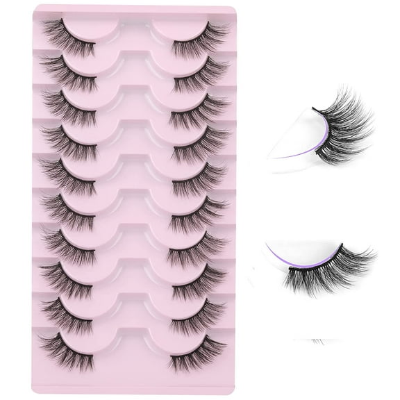 Half Lashes Natural Look Wispy 10 Pairs Cat Eye Lashes 3D False Eyelashes Full Soft 15 MM Short Faux Mink Lashes Sets Pack