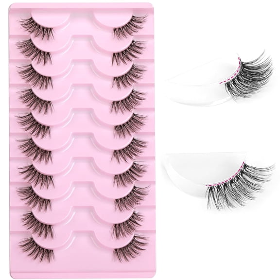 Half Lashes Natural Look Wispy 10 Pairs Cat Eye Lashes 3D False Eyelashes Full Soft 15 MM Short Faux Mink Lashes Sets Pack