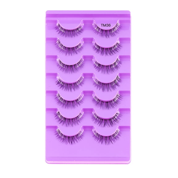 Half Lashes Natural Look Wispy Cat Eye Lashes, 7 Pairs Fluffy 3D Faux Mink Eyelash Fox Eye Lashes Curly Lash Short Strip Fake Eyelashes