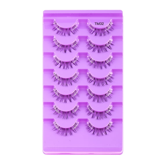 Half Lashes Natural Look Wispy Cat Eye Lashes, 7 Pairs Fluffy 3D Faux Mink Eyelash Fox Eye Lashes Curly Lash Short Strip Fake Eyelashes