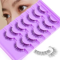 Half Lashes Natural Look Wispy Cat Eye Lashes, 7 Pairs Fluffy 3D Faux Mink Eyelash Fox Eye Lashes Curly Lash Short Strip Fake Eyelashes