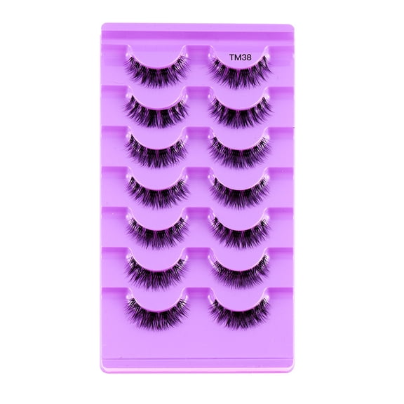 Half Lashes Natural Look Wispy Cat Eye Lashes, 7 Pairs Fluffy 3D Faux Mink Eyelash Fox Eye Lashes Curly Lash Short Strip Fake Eyelashes