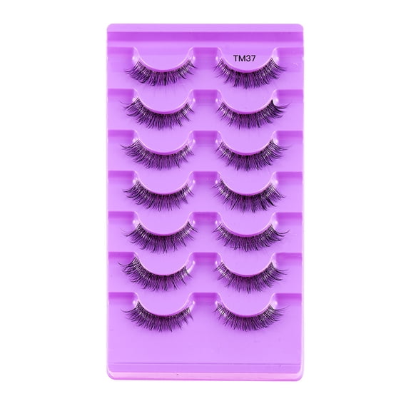 Half Lashes Natural Look Wispy Cat Eye Lashes, 7 Pairs Fluffy 3D Faux Mink Eyelash Fox Eye Lashes Curly Lash Short Strip Fake Eyelashes
