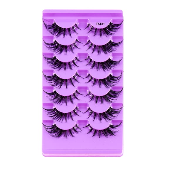 Half Lashes Natural Look Wispy Cat Eye Lashes, 7 Pairs Fluffy 3D Faux Mink Eyelash Fox Eye Lashes Curly Lash Short Strip Fake Eyelashes