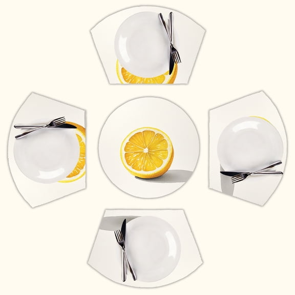 Half Lemon Slice Round Table Placemats Set Of 5 Wedge Table Mats Washable Heat Resistant Place Mat For Dining Table Kitchen Farmhouse Restaurant