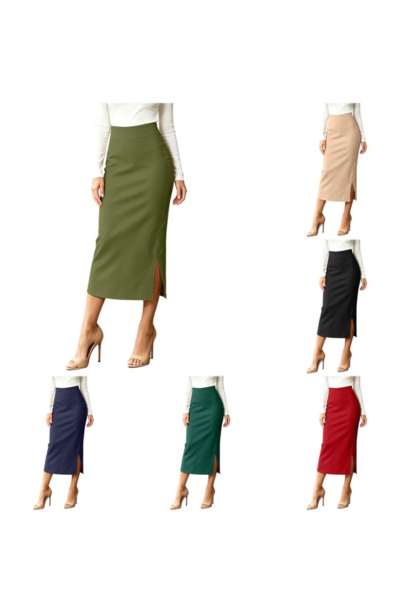 Half Length Skirt Solid Color At The Waist Slit Long Skirt High Split Skirt L