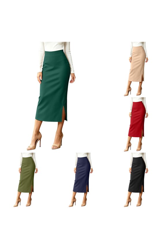 Half Length Skirt Solid Color At The Waist Slit Long Skirt High Split Skirt M