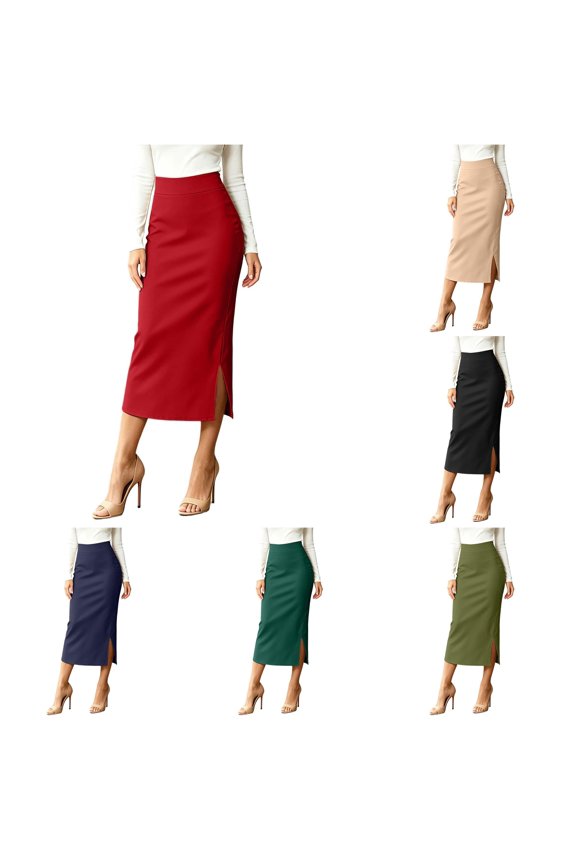 Half Length Skirt Solid Color At The Waist Slit Long Skirt High Split Skirt M
