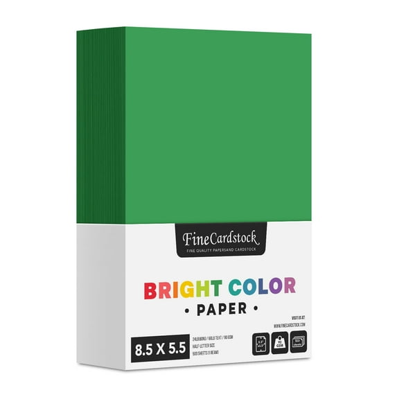 Half Letter Size, 8.5 x 5.5" Premium Color Regular Paper, 500 Sheets Per Pack | Perfect for School Supplies, Holiday crafting, Arts and Crafts | Acid & Lignin Free | Green