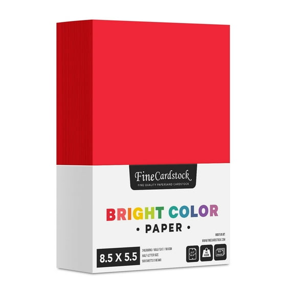 Half Letter Size, 8.5 x 5.5" Premium Color Regular Paper, 500 Sheets Per Pack | Perfect for School Supplies, Holiday crafting, Arts and Crafts | Acid & Lignin Free | Red