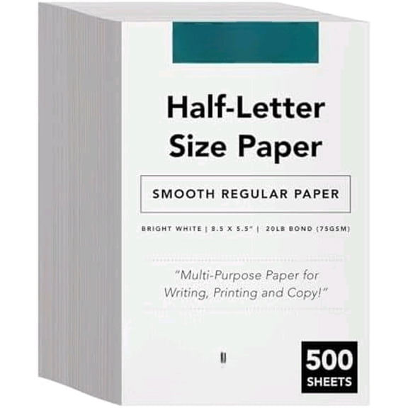 Half Letter Size Paper Great for Business Documents, Letters, Arts, Prints and Crafts, Copy, Printing, Writing | 8.5 x 5.5 | 20lb White Bond Paper | 500 Sheets$$Office