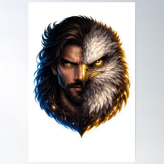 Half Man Half Eagle Neon Fusion Power Spirit Streetwear Unframed Paper Poster 8x10in