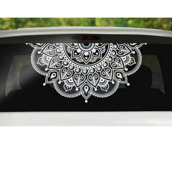 Half Mandala Car Wall Decal - Mandala Window Decal Laptop Mandala Vinyl Stickers Boho Om Zen Hippy Yoga Henna Indian Mandala Designs