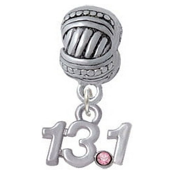 Half Marathon - 13.1 with Pink Crystal - Large Rope with Cross Beads Charm Bead