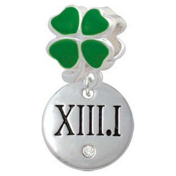 Half Marathon with Clear Crystal Roman Numeral - Green Four Leaf Clover Charm Bead
