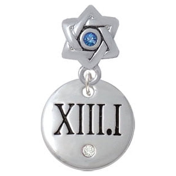 Half Marathon with Clear Crystal Roman Numeral - Star of David with Blue Crystal Charm Bead
