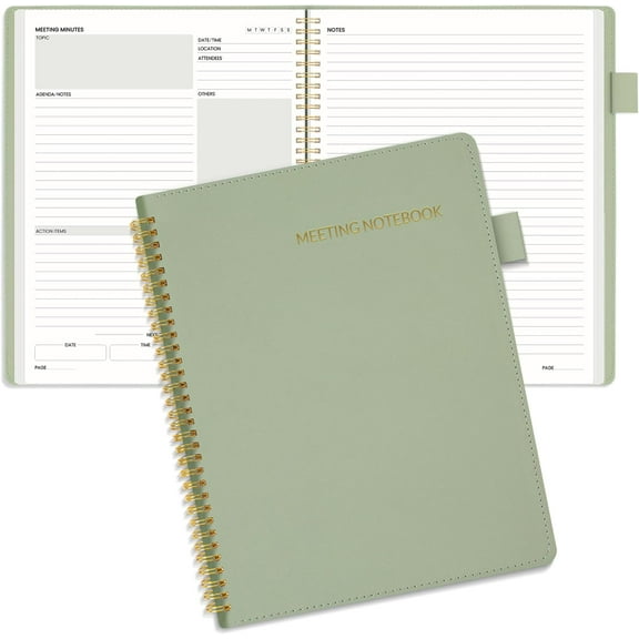 Half Meeting Half Note - 8.5"x11" Professional Notebooks for Work - 160 Pages, A4 Size Project Planner, Spiral Meeting Agenda Organizer for Women Men, Note Taking,Office with Vegan Leather Cover