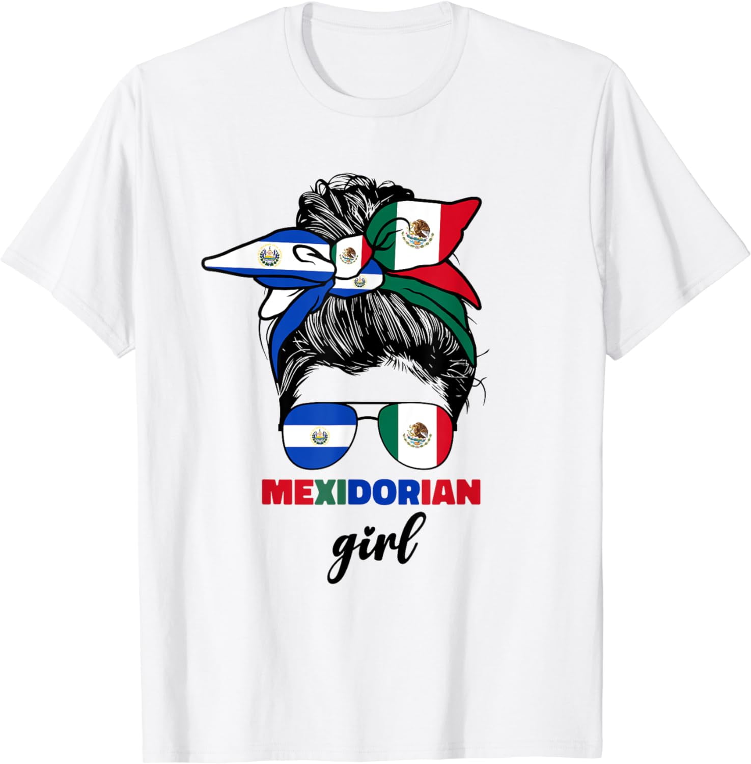 Half Mexican And Salvadorian Mexico El Salvador Flag Girl TShirt