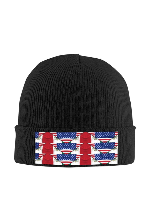 Half Mexican Half America Beanie Hat Men Women Warm Printed Cap Knit Beanies Hats Outdoor Winter Black