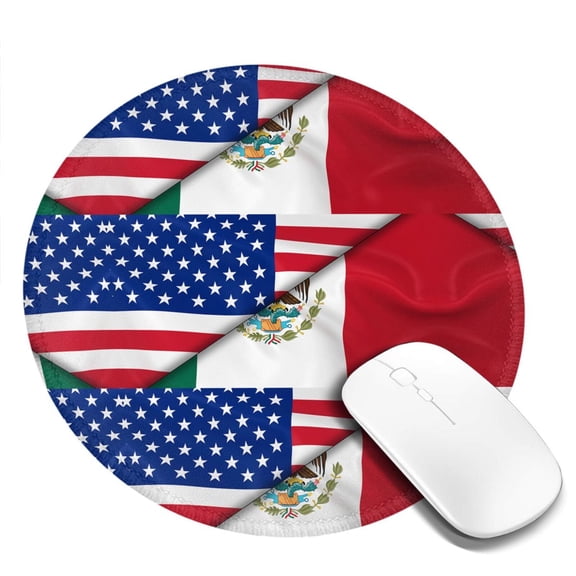 Half Mexican Half America Round MousePad with Stitched Edge Non-Slip Rubber Base Mouse Mat for Office & Home (7.9 x 7.9)