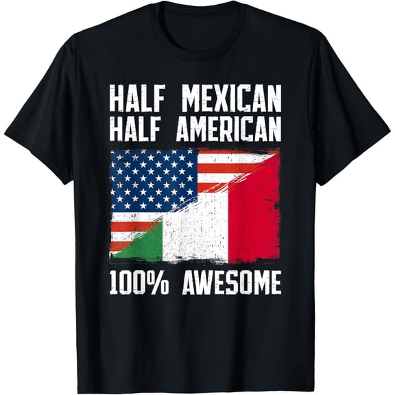 Half Mexican Half American Flag Heritage Mexico Roots T-Shirt