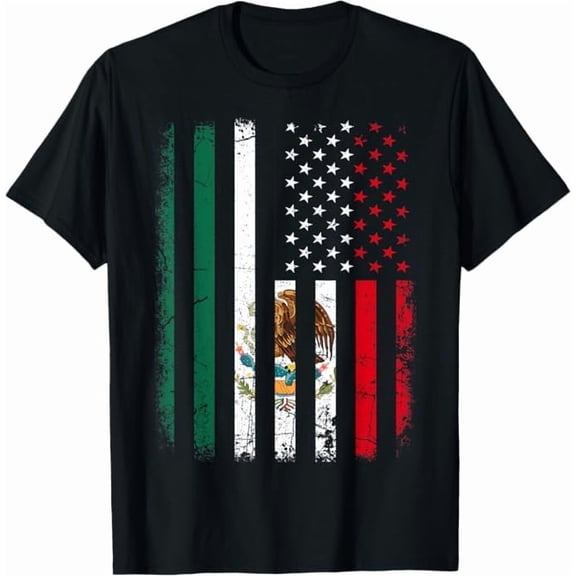 Half Mexican Half American USA Flag Mexico Roots America Country Lover T-Shirt Mexico USA Flag Viva Independence Day Shirt