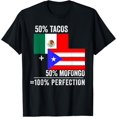 thumbnail image 1 of Half Mexican Half Puerto Rican Flag Mexirican Heritage Roots T-ShirtMen and women, Black T-shirt, size: Extra large S-4XL, 1 of 4