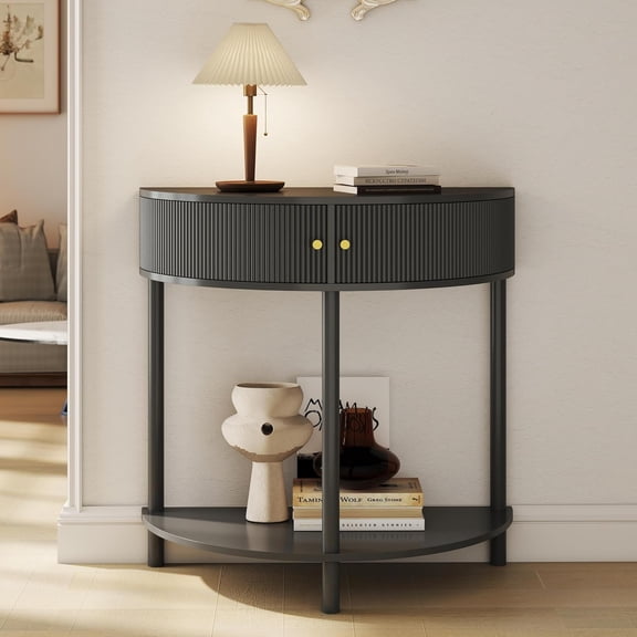Half Moon Console Entryway Table, Modern Small Entry Sofa Table with Storage and Bottom Shelf, Small Console Table for Living Room, Bedroom, Study, Dark Gray