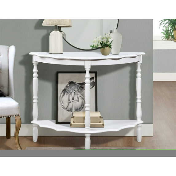 Half Moon Console Table, 2 Tier End Table with Cloud Design Top and Open Shelf, 42'' Retro Semi Circle Entryway Table with Wood Frame and Legs for Living Room, Hallway