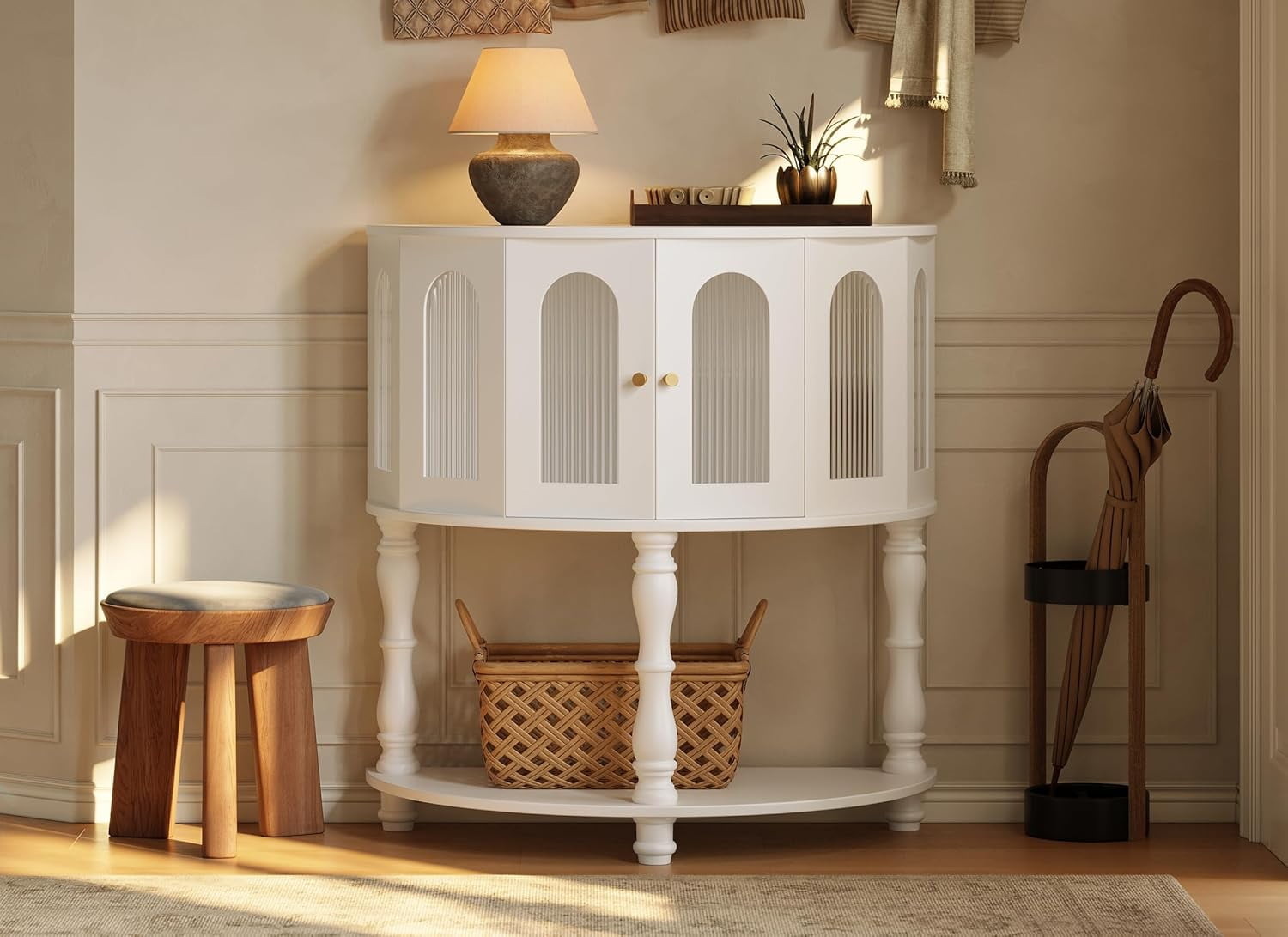 Half-Moon Console Tables for Entryway, Wood Sofa Table with Storage ...