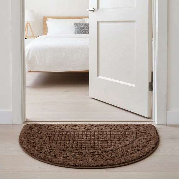 Half Moon Door Mat Entrance Rug, Indoor Outdoor Half Round Front Door Mat with Non Slip Backing, Waterproof Washable Welcome Mat for Home(Coffee)