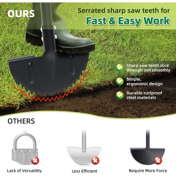 Half Moon Edger Lawn Tool - Heavy Duty Saw Tooth Manual Edgers with Sharp Blade & Wide Footplate, 38"-49" Adjustable T-Grip Handle for Landscaping, Sidewalks, Yard,Grass,Flower Bed & Garden Edging