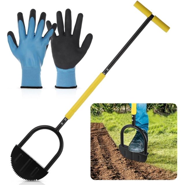Half Moon Edger Lawn Tool with Latex Gloves, Manual SawTooth Edger