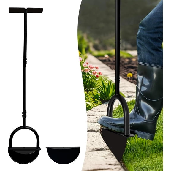 Half Moon Edger Lawn Tool with Replaceable Blade  Manual Edger for Grass, Borders, Sidewalks, Driveways & Gardens  41 Long Handle, Soft Grip, Anti-Rust Steel