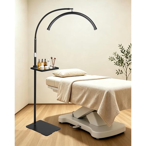 Half Moon LED Floor Light with Tool Tray Dimmable Shadow-Free Lamp for Lash Extensions Microblading Tattooing Skincare and Nail Art