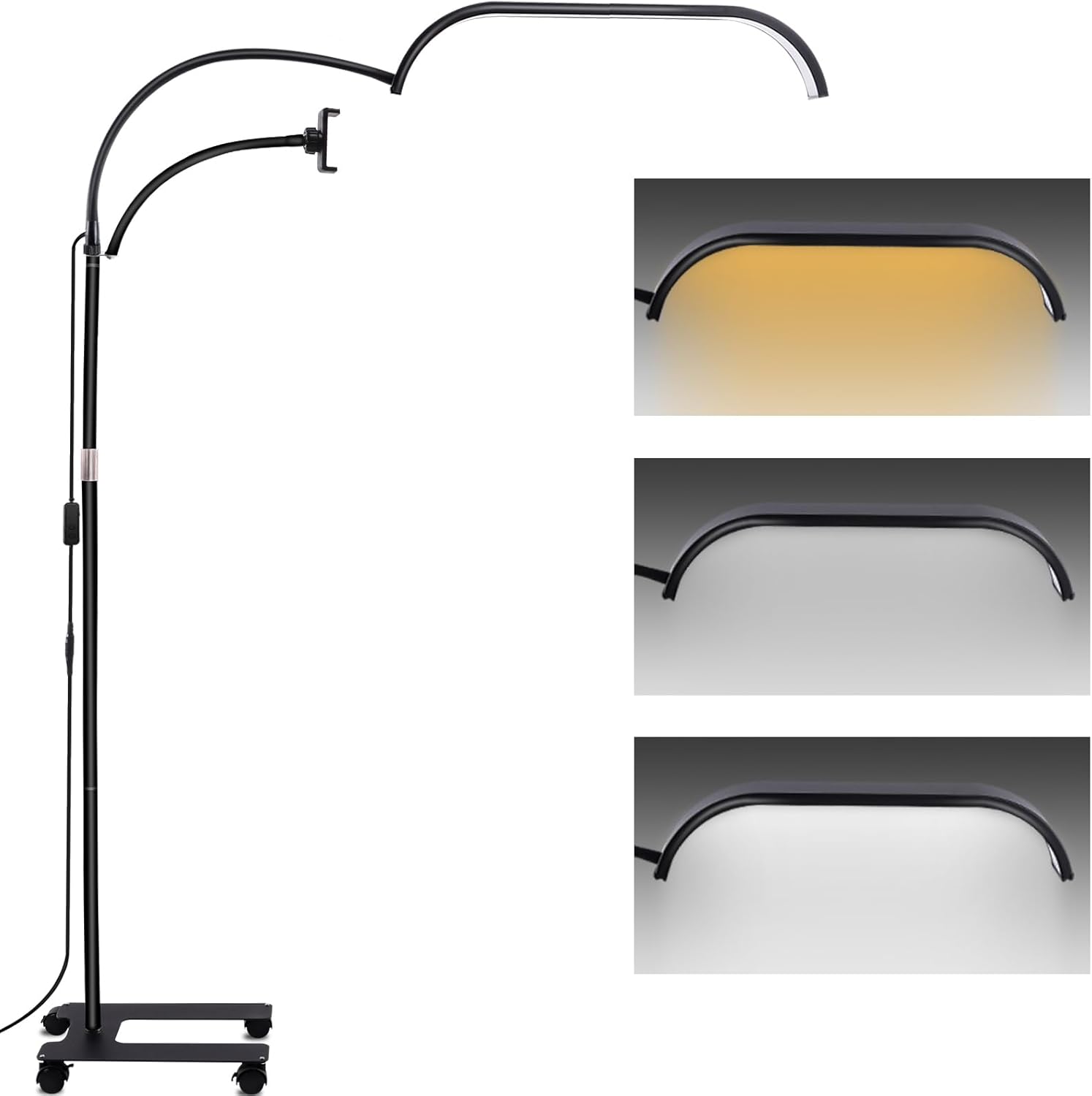 Half-Moon Lamp for Nail Desk, 28inch Adjustable Brightness Lash Light for Lash Extensions, Facial Spa, Manicure, Tattoo(Black)