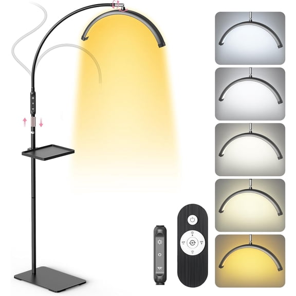 Half Moon Lash Light: 6500K LED Lamp Ring Light with Tray - 360 Flexible Gooseneck Durable Metal Stand - Salon Use for Lash Artists Eyelash Extensions (18In Black)