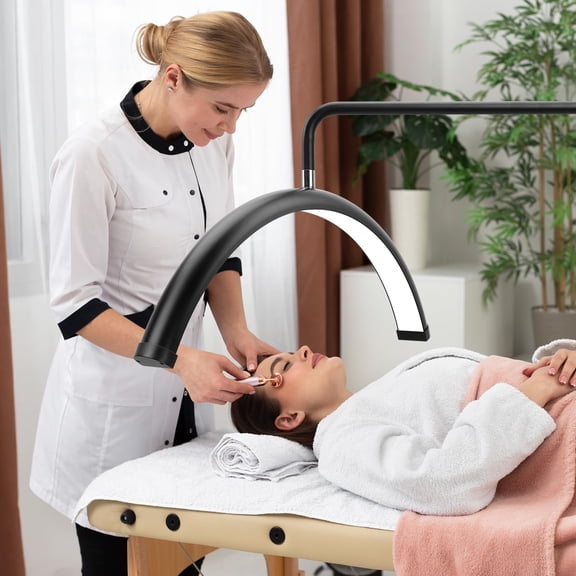 Half Moon Lash Light for Eyelash Extensions & Estheticians, Dimmable LED Lash Lamp, Shadow-Free Moon Light for Lash Tech, Adjustable Eyelash Lamp with Rotating Head (Black)