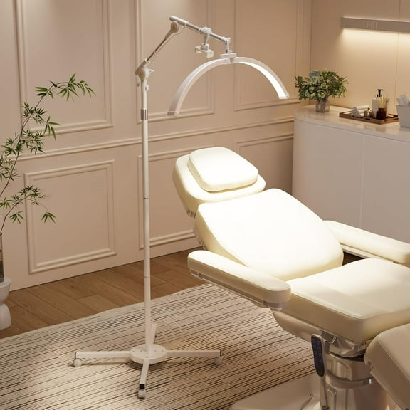 Half Moon Light Lash Lamp, Movable Shadowless LED Floor Lamp w/Adjustable Height & Phone Holder, Dimmable Lighting for Eyelash Extensions, Lash Tech, Nail, Tattoo, Esthetician & Salon (White)