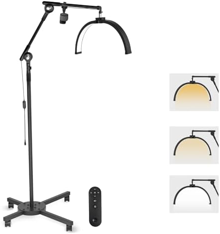 Half Moon Light for Lash Tech, LED Floor Lamp with Wheeled Base, Lash Light for Eyelash Extension, Tattoo Artists, Beauty, Adjustable Brightness, Phone Holder$$Tools & Hardware Other