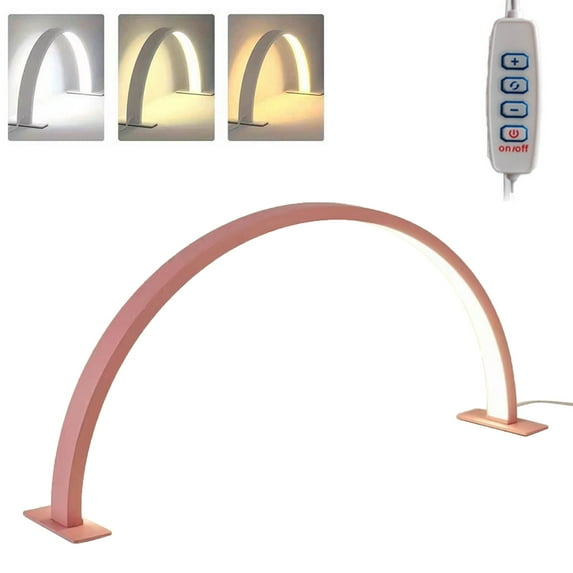 Half Moon Light for Nail Desk, 15.5inch Nail Desk Lamp, Nail Desk for Nail Tech, Makeup Desks Lamps, USB Rechargeable Desks LED Lights for Beauty Eyelash Crafts Reading Spa (Pink)