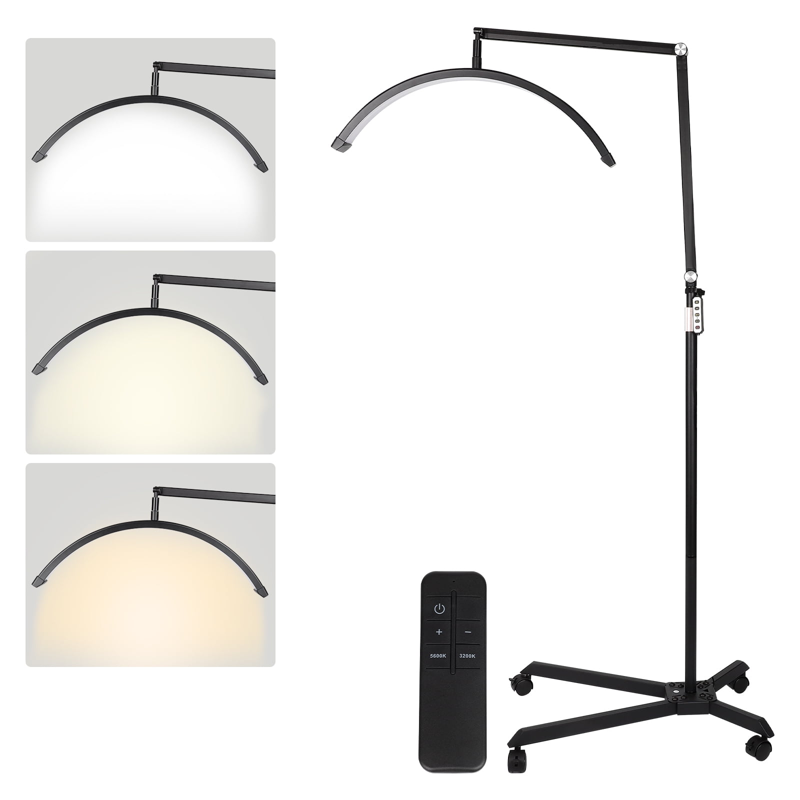 Half Moon Light with Wheels , 23IN Folding Half-moon Lamp with Phone Holder, LED Light for Manicure, Eyelash Extension, Skin Management with remote control, CRI>90, Color Temperature 3000-6000K